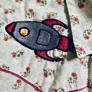 Ellie Monster Floral Rocket Ship Embroidered Button Down (snap up) Shirt